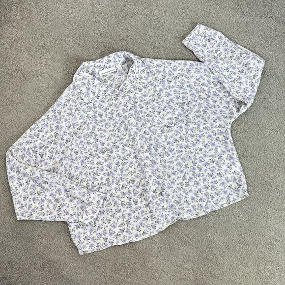 And Now This Floral Button Front Crop Utility Shirt Blouse White Purple Medium - Picture 14 of 14